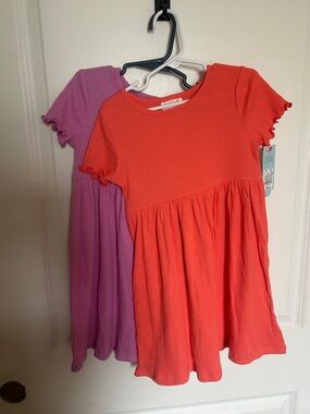 Cat & Jack Short Sleeve Ruffle Knit Dress - Coral and Lilac